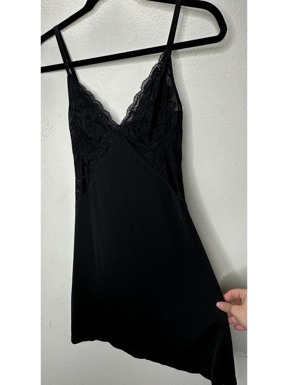 Guess Black Lace V-Neck Spaghetti Strap Slip Dress